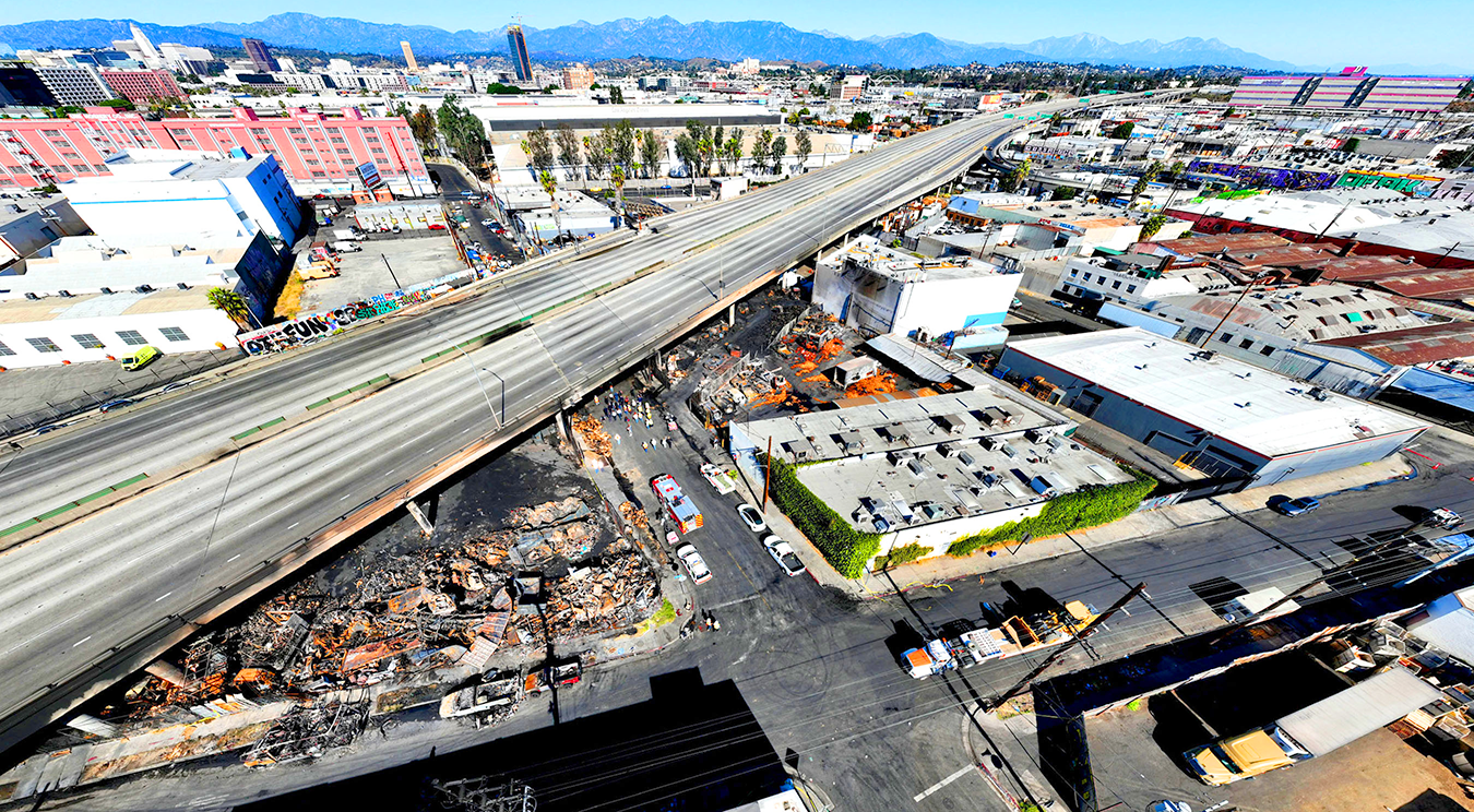 This is a photo of the destruction caused by the I-10 fire in Los Angeles, CA