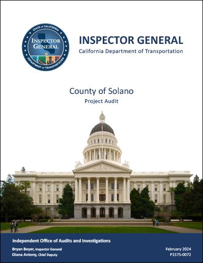 This is a thumbnail of the cover for the project compliance audit of County of Solano.