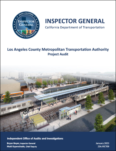 This is a thumbnail image of the cover of Los Angeles County Metropolitan Transportation Authority audit report.