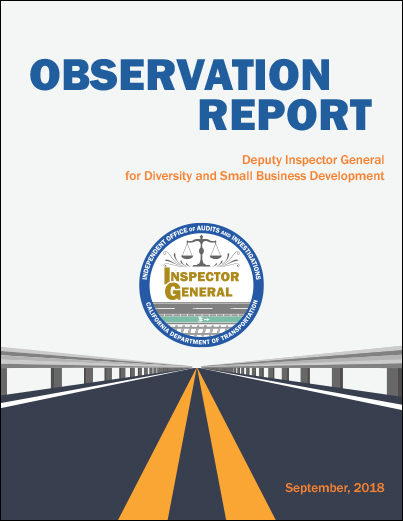 This is a thumbnail of the cover for the SB 103 audit of Observation Report - Deputy Inspector General for Diversity and Small Business Development.